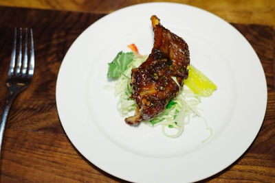 Close-up of food in plate on table