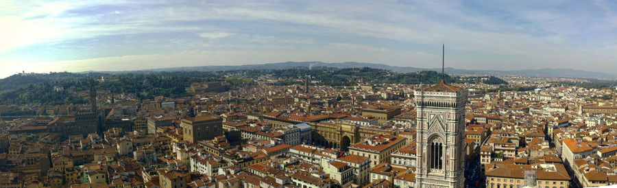 High angle shot of townscape against sky