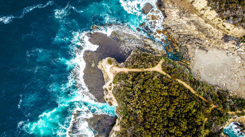 High angle view of rocks on beach