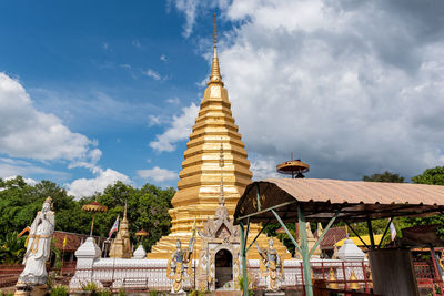 Low angle view of pagoda against sky