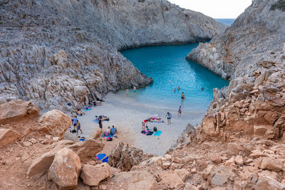 High angle view of people on beach