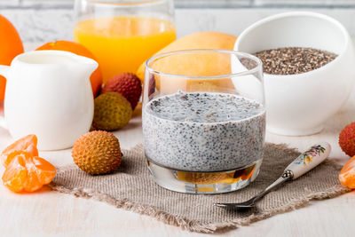 High angle view of breakfast on table