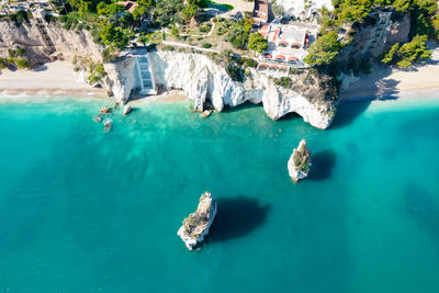 High angle view of rocks on beach