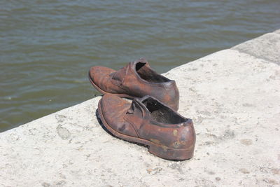 Close-up of shoes on water