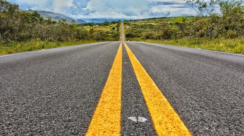 Surface level of road against sky