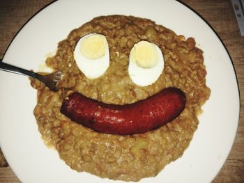 High angle view of breakfast served in plate