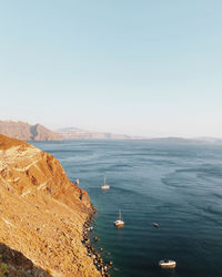 High angle view of sea against clear sky