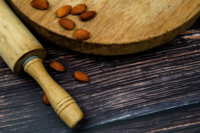 High angle view of coffee beans on table