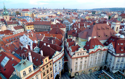 High angle shot of townscape against sky