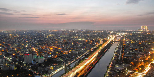 Aerial view of illuminated city