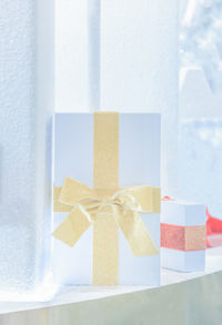 Close-up of white paper box