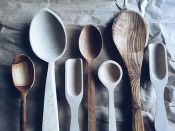 High angle view of wooden utensils