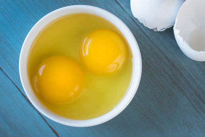 Directly above shot of soup in bowl on table