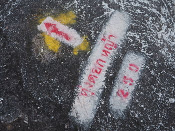 Close-up of snow on road