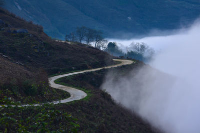 High angle view of mountain road against sky