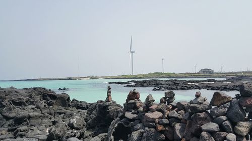 Panoramic view of sea against clear sky