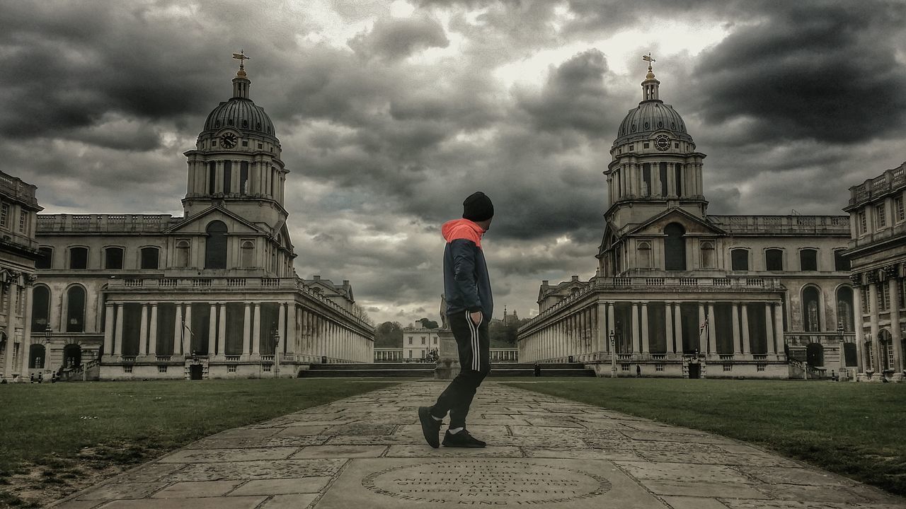 building exterior, architecture, built structure, sky, cloud - sky, cloudy, lifestyles, cloud, full length, religion, men, leisure activity, person, walking, travel destinations, famous place, history