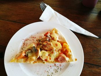 High angle view of food in plate on table