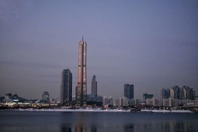 City skyline against clear sky