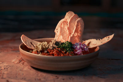 Close-up of food on table