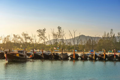 Traditional thai boats at the beach of krabi province,thailand.