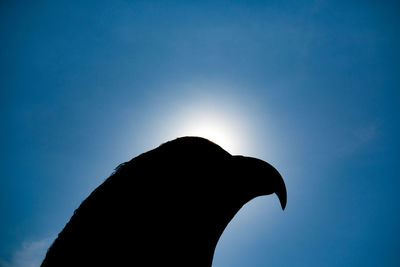 Low angle view of silhouette hand against clear blue sky