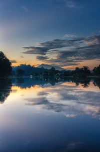 Scenic view of lake against sky during sunset