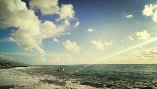 Scenic view of sea against cloudy sky
