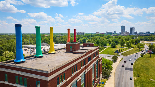 High angle view of cityscape against sky