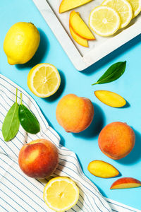 High angle view of fruits on table