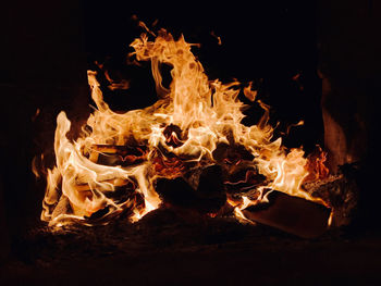 Close-up of fire in the dark