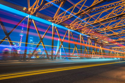 Light trails on road at night