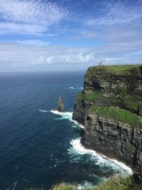 Rock formations by sea against sky