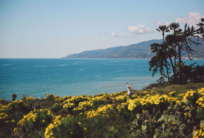Scenic view of sea against clear sky