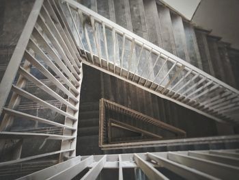 Low angle view of spiral staircase of building