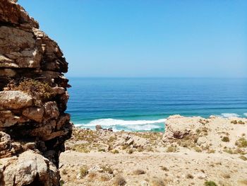 Scenic view of sea against clear sky