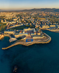 High angle view of buildings in city