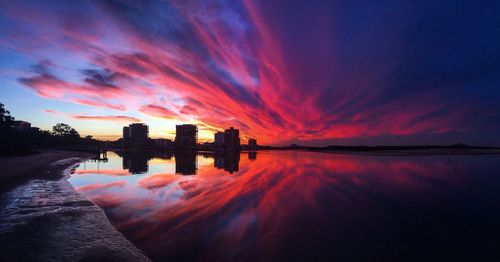 Scenic view of lake against sky during sunset