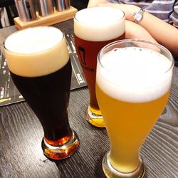 Close-up of beer glass on table