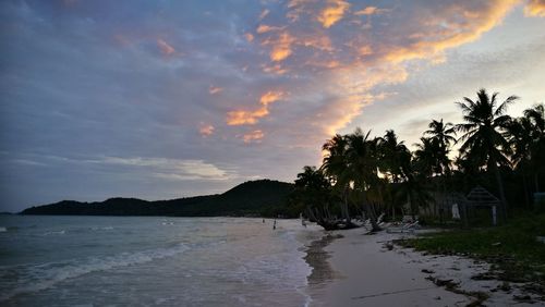 Scenic view of beach against sky during sunset