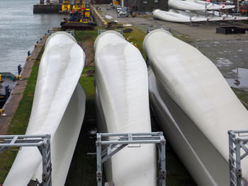 High angle view of boats in lake