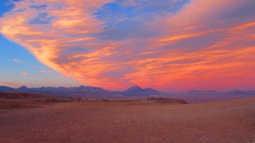 Scenic view of desert against sky during sunset