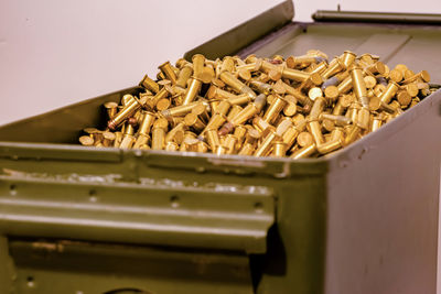 Close-up of stack of firewood on table