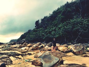 Scenic view of rock formations against sky