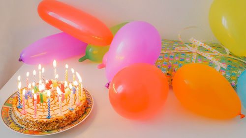 High angle view of multi colored balloons