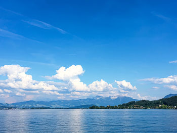 Scenic view of sea against blue sky