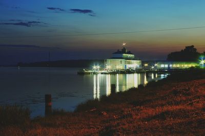 Scenic view of lake against sky at night