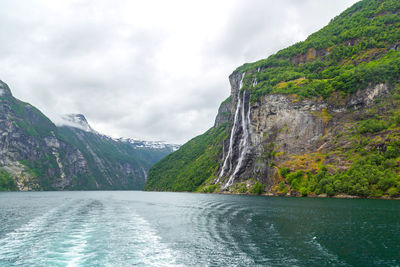 Scenic view of lake amidst mountains against sky