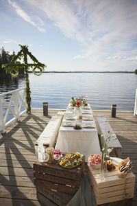 Table and food at lake
