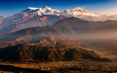 Scenic view of snowcapped mountains against sky